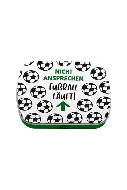 Leckere Pfefferminz Bonbons in der Mintdose mit witzigem Motivdruck und dem Spruch: Nicht ansprechen Fussball laeuft! Ideales Geschenk fuer alle Fussballfans! 