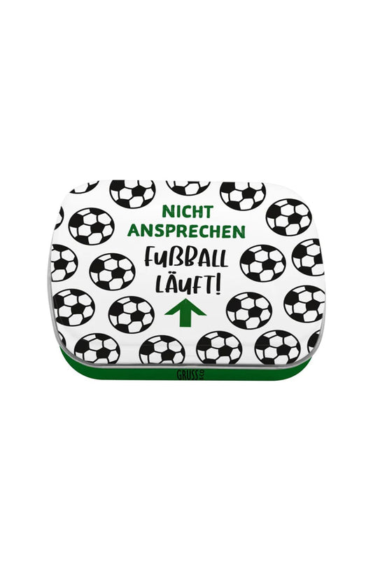 Leckere Pfefferminz Bonbons in der Mintdose mit witzigem Motivdruck und dem Spruch: Nicht ansprechen Fussball laeuft! Ideales Geschenk fuer alle Fussballfans! 