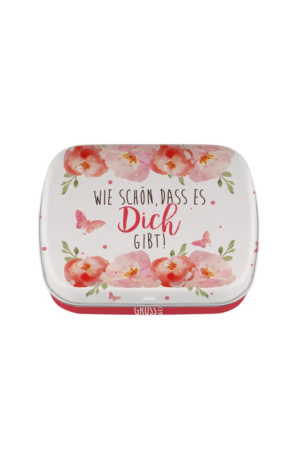 Leckere Minzbonbons in der Mintdose mit herzigem Motivdruck und dem Spruch: Spruch: Wie schoen, dass es Dich gibt! Online bei geschenkinsel.ch kaufen!
