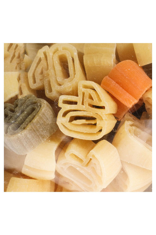 Motivnudeln mit der Zahl 40. Zahlenpasta zum 40. Geburtstag.