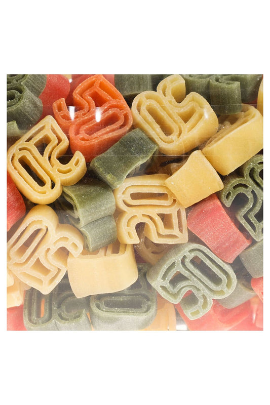 Motivnudeln mit der Zahl 50. Zahlenpasta zum 50. Geburtstag.