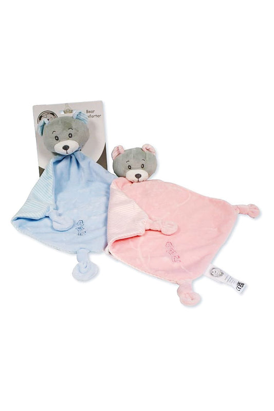 Dieses Schmusetuch mit Rassel, ist ein praktisches Geschenk fuer Babys, Neugeborene sowie Kleinkinder. Der Plueschbaer ist in der Farbe, rosa und blau erhaeltlich. Dieses Baer Nuscheli ist ein suesses Geschenk fuer kuschelige, troestende und wohltuende Momente.