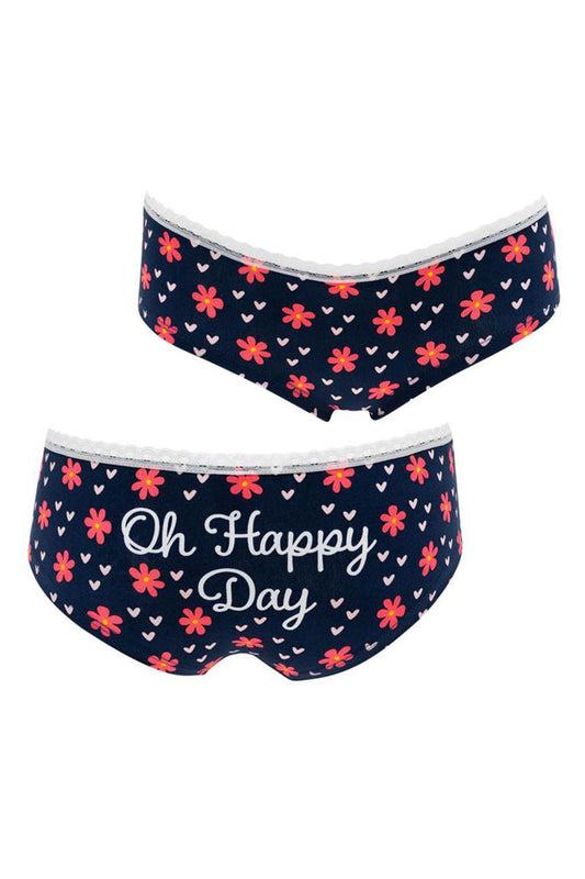 Die witzige Unterhose ist ein perfektes Geschenk fuer die Frau. Die Frauenunterhose mit der Aufschrift: Oh Happy Day, ist mit Spitzenbund und in der Einheitsgroesse S/M.