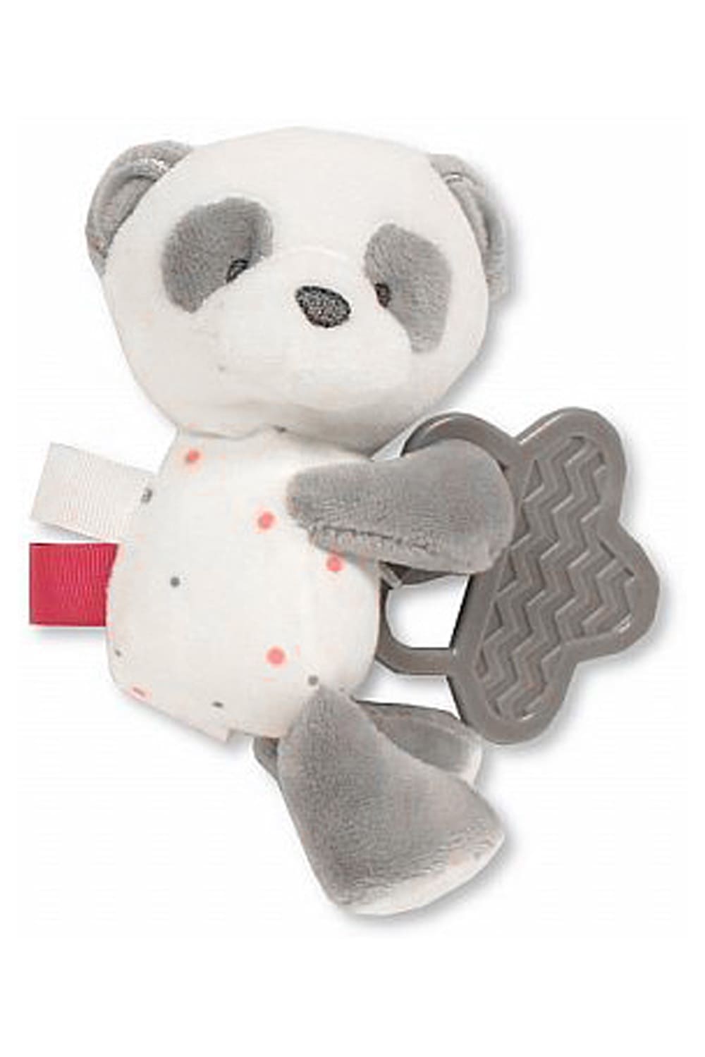 Dieses Babyspielzeug ist ein tolles und praktisches Geschenk fuer Babys. Das Pluesch Spielzeug dient auch als Beisshilfe fuer das zahnende Baby. Der Panda ist in der Farbe rot/rosa erhaeltlich. Ein suesses Geschenk zur Geburt.