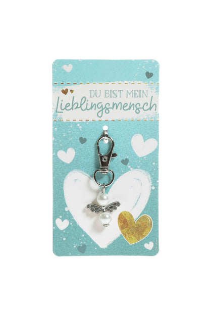 Dieser suesse Perlenengel Schutzengel mit Anhaenger ist ein tolles Geschenk fuer jeden Anlass. Der Engel mit dem Spruch: Du bist mein Lieblingsmensch.