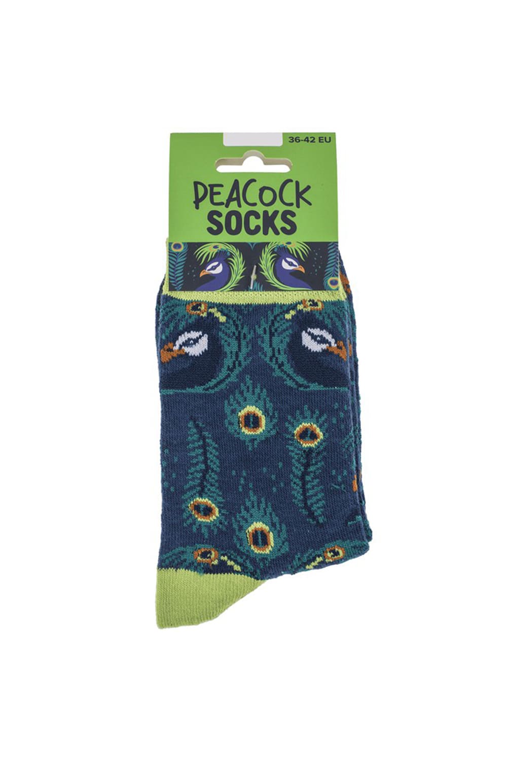Pfau Socken in Dunkelblau und Gruen mit Pfauen Pfauenfedern und farbenfrohen Augenmustern in Einheitsgroesse 36/42