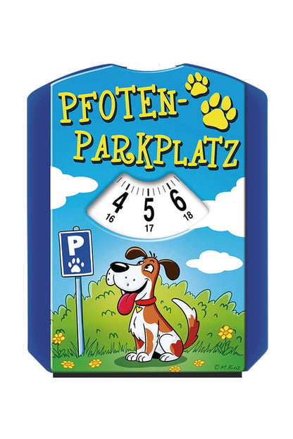Die spassige Parkscheibe ist mit dem Spruch: Pfoten Parkplatz. Die Parkscheibe ist ein nuetzliches Geschenk fuer Autofahrer und Hundeliebhaber!