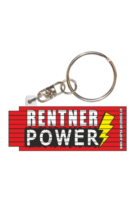 Kleiner Zollstock mit dem Spruch:Rentner Power. Der Mini-Meter ist zugleich ein praktischer Schluesselanhaenger und ausklappbar bis zu 50 cm. 