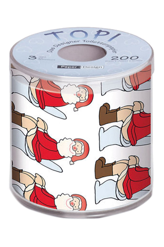 Dieses WC-Papier ist ein absoluter Spassfaktor. Denn der Samichlaus sitzt auf dem Klo. Das Klopapier ist ein lustiges Geschenk fuer die Weihnachtszeit.