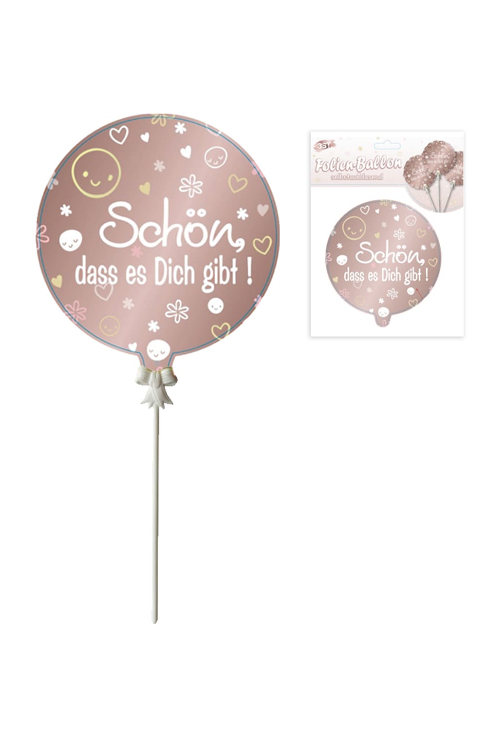 Ballon (3 Stk.), als perfekte Dekoration fuer eine Party. Folienballon mit der Aufschrift: Schoen, dass es Dich gibt. Der Ballon ist selbstaufblasend. 