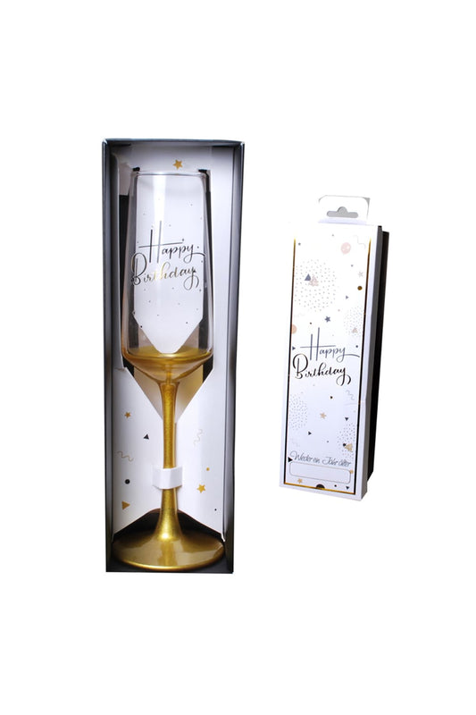 Schoenes Sektglas! Das Proseccoglas ist in der Farbe gold und mit der Aufschrift: Happy Birthday! Einfach ein kreatives Geschenk!