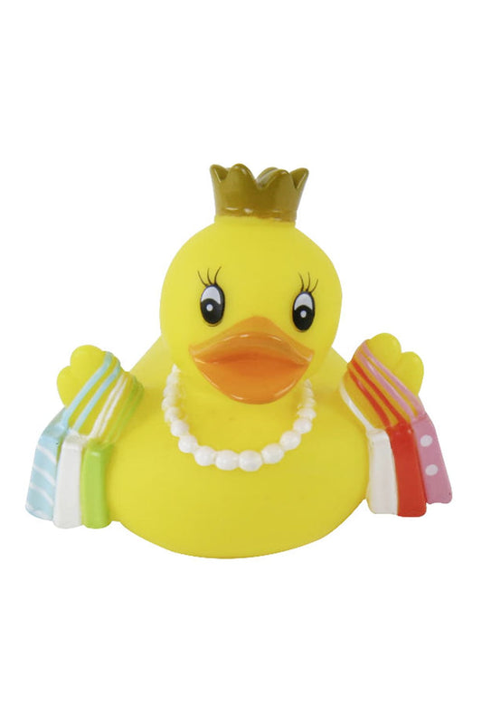 Die Badeente traegt ihr Entenkleid im Shopping Queen Style. Die suesse Badeente hat eine Standartgroesse von 8 cm. Jetzt bei Geschenk Insel!