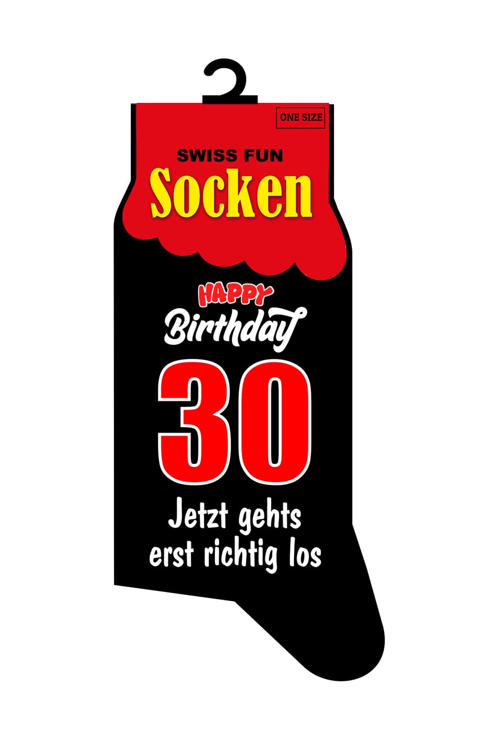 Spasssocken mit dem Spruch: Happy Birthday. 30. Jetzt gehts erst richtig los. Die witzigen Spruchsocken mit der Zahl 30! Geschenk zum 30. Geburtstag.
