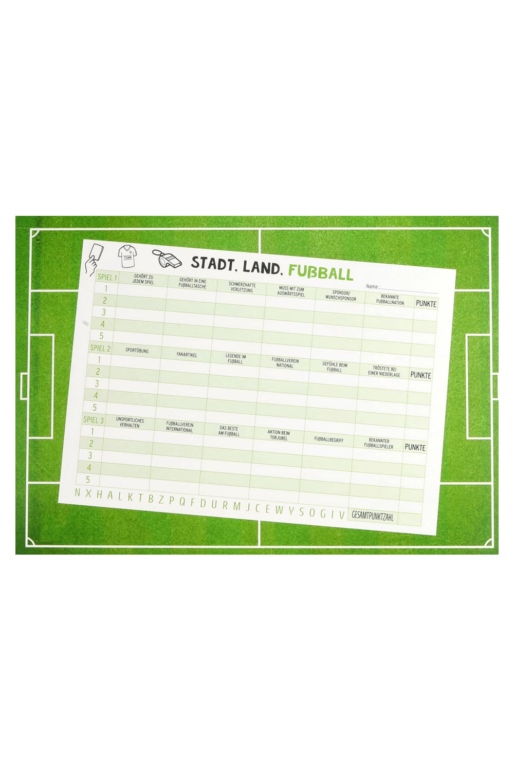 Stadt, Land, Fussball! Witziges Spiel fuer Fussballfans. Der Spielblock fuer gemeinsamen Spielspass!