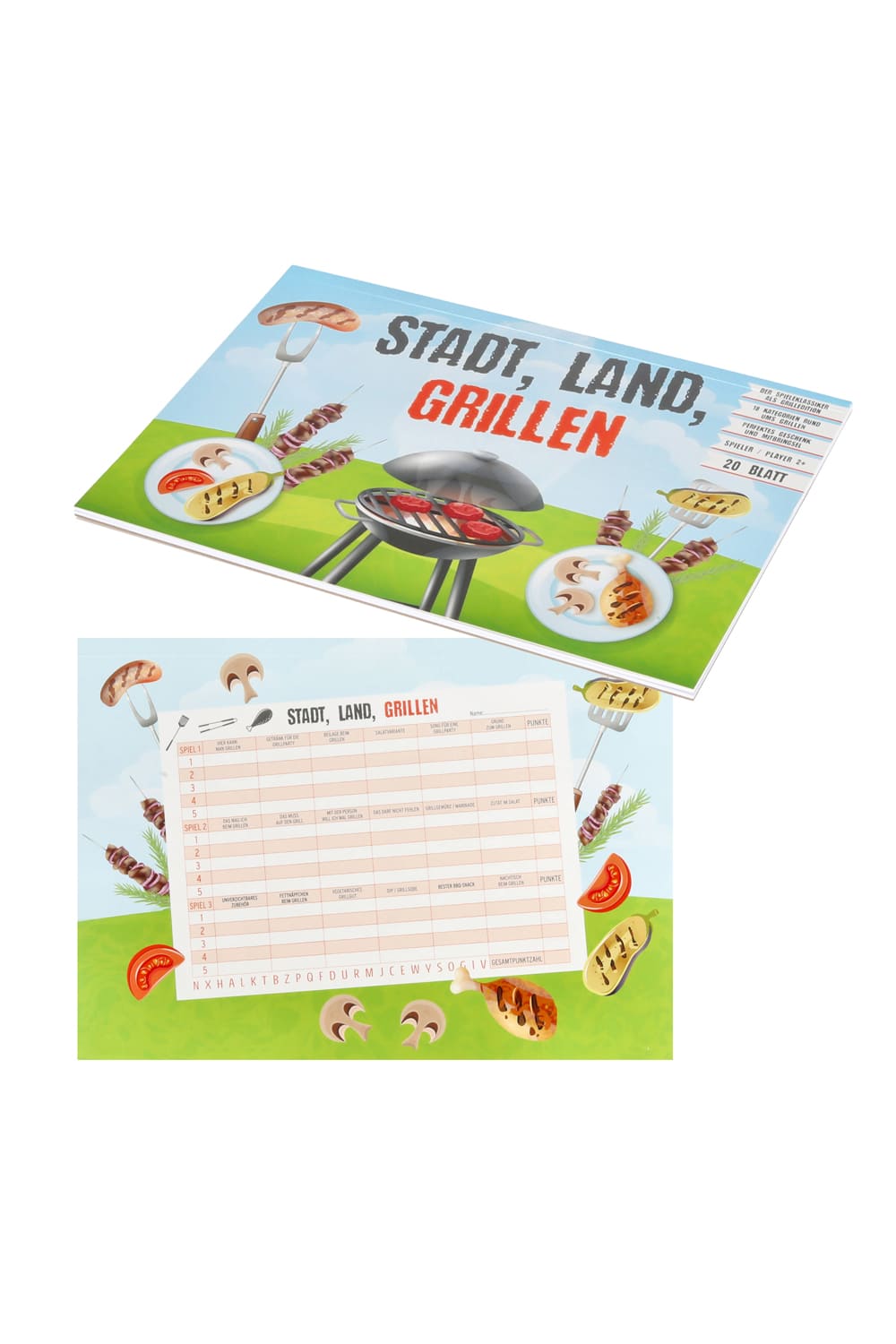 Der Klassiker neu aufgelegt: Aus Stadt, Land, Fluss wird Stadt, Land, Grillen! Witziges Spiel fuer alle Grillfans. Der Spielblock fuer gemeinsamen Spielspass!