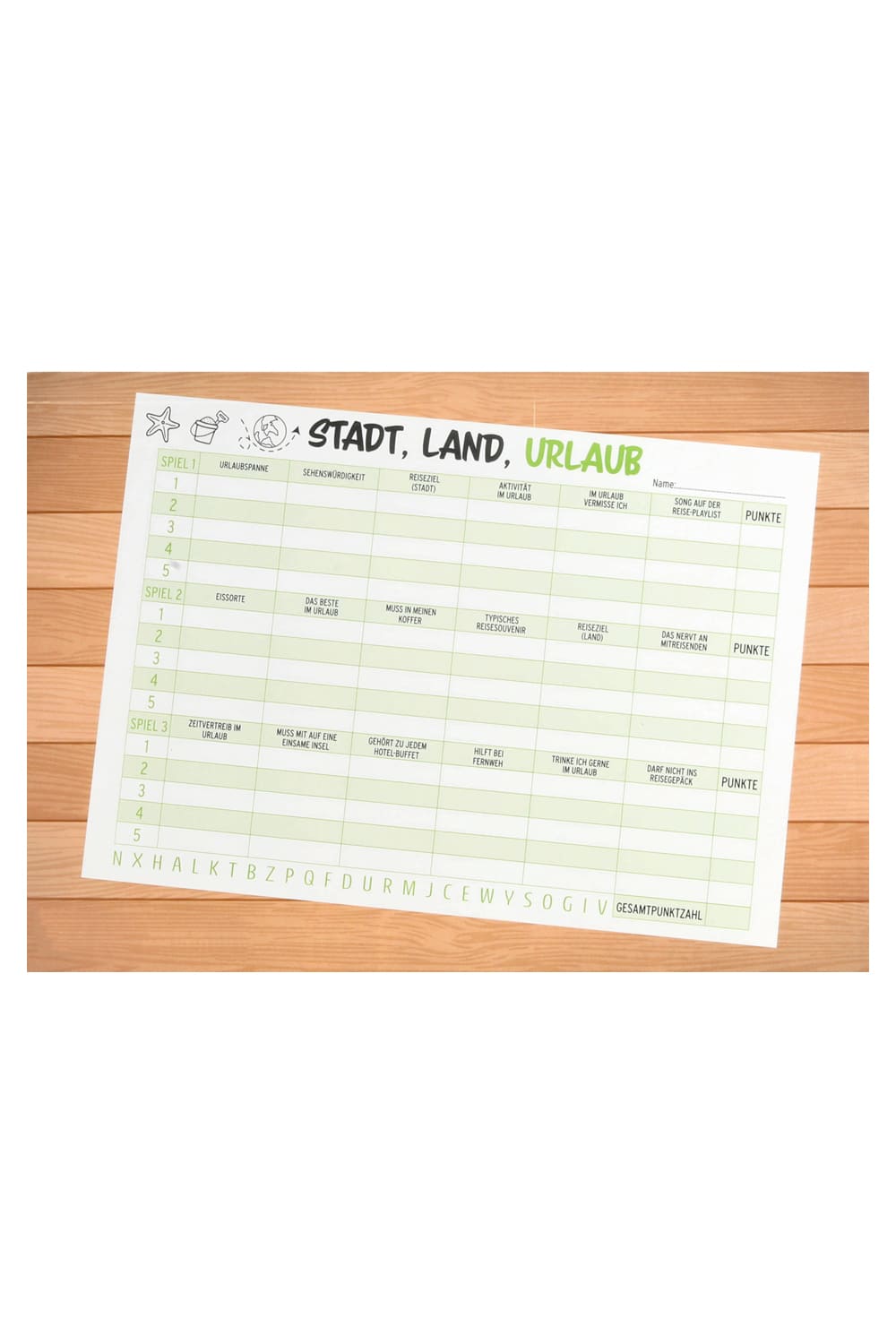 Stadt, Land, Urlaub! Witziges Spiel fuer die Ferienzeit. Der Spielblock fuer gemeinsamen Spielspass!