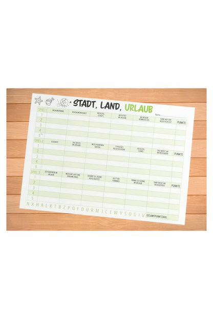 Stadt, Land, Urlaub! Witziges Spiel fuer die Ferienzeit. Der Spielblock fuer gemeinsamen Spielspass!