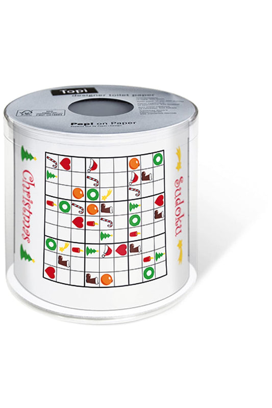 Das Sudoku Christmas Klopapier ist einfach ein absoluter Spassfaktor fuer jedes Badezimmer. Erleben Sie damit einen unvergesslichen Raetselspass auf der Toilette. Ein witziges Geschenk oder Mitbringsel zur Weihnachtszeit und Adventszeit. Einfach ein originelles und lustiges Weihnachtsgeschenk. 