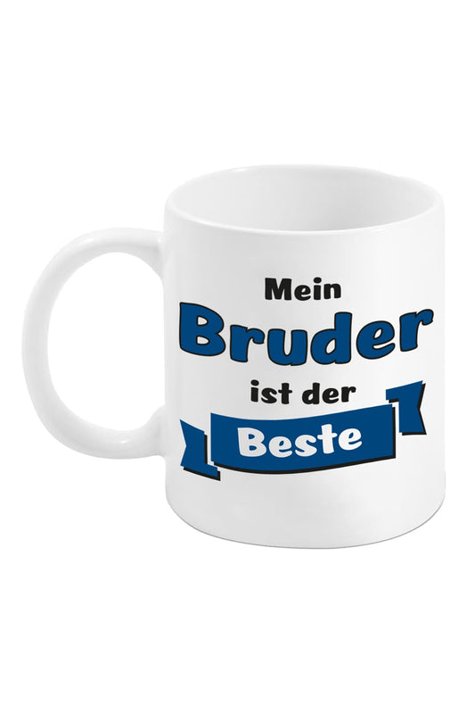 Diese Spruchtasse ist ein kreatives Geschenk fuer den lieben Bruder. Die Tasse mit der Aufschrift: Mein Bruder ist der Beste. Jetzt bei Geschenk Insel!