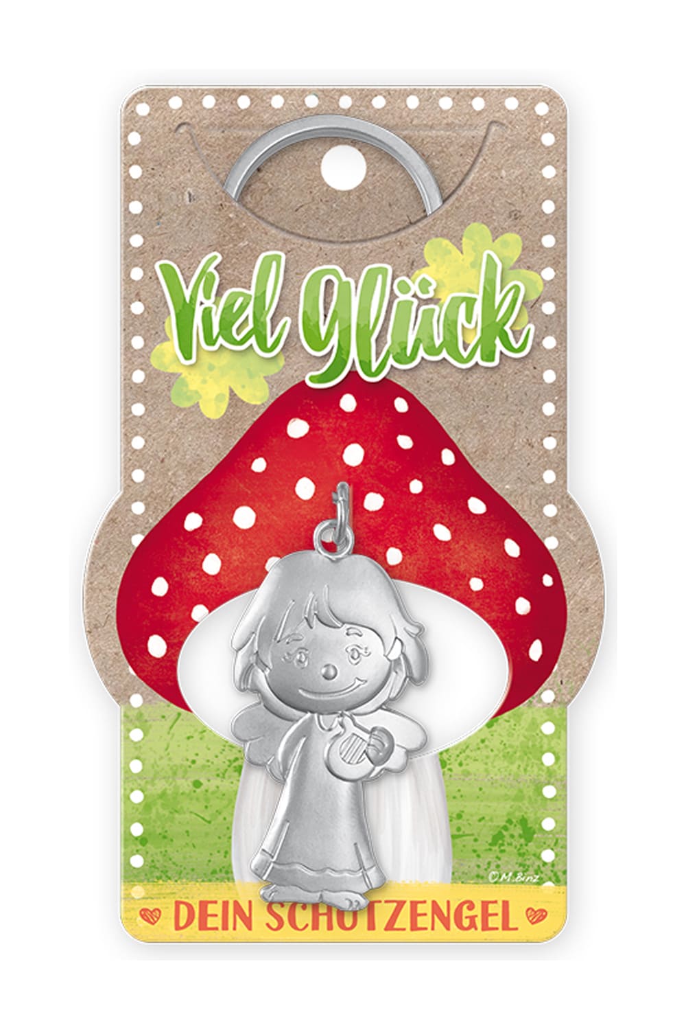Der Schutzengel Anhaenger fuer den Schluessel ist mit herziger Kartonage auf der folgender Spruch steht: Viel Glueck. Dein Schutzengel. Herziger Engel als Geschenk.