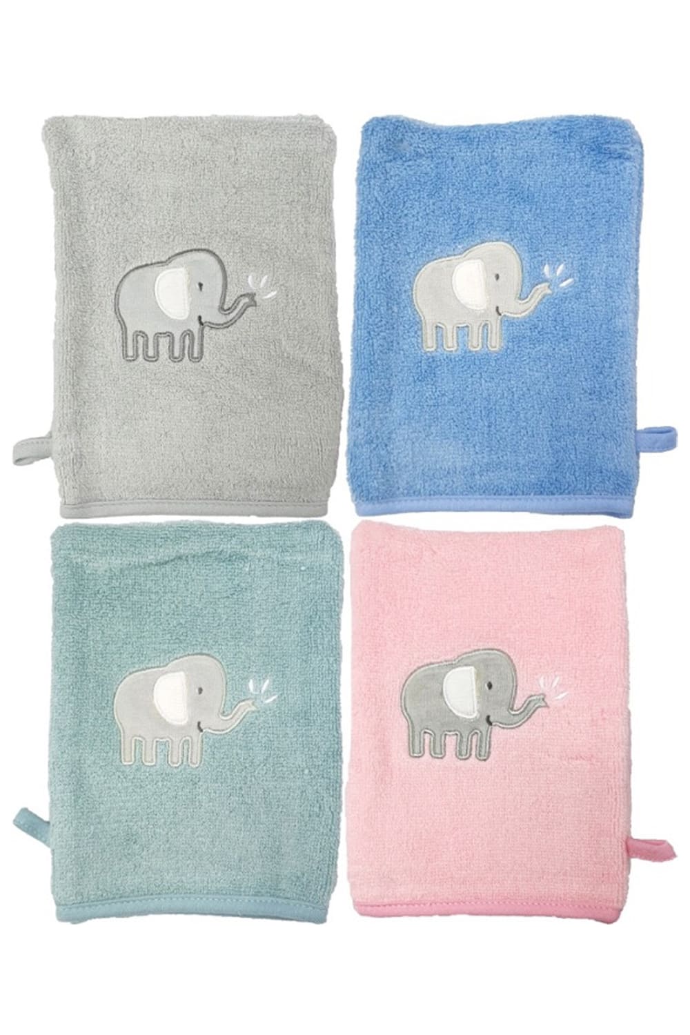 Dieser Waschhandschuhe Elefant im 2er-Set ist ideal einen großen Baby Badespass. Er besteht aus hochwertiger Baumwolle und ist besonders angenehm auf der Baby Haut. Vier diverse Farben stehen zur Auswahl (blau, rosa, gruen, grau). Einfach ein tolles und praktisches Babygeschenk. 