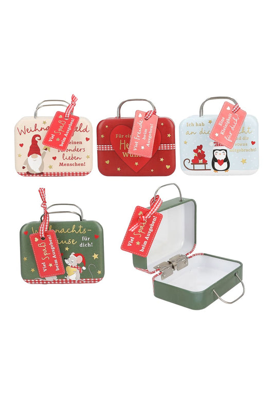 Der weihnachtliche Geldkoffer ist perfekt um ein Geldgeschenk kreativ zu verpacken. Ein originelles Geldgeschenk zu Weihnachten! 4 diverse Motive auswaehlbar.