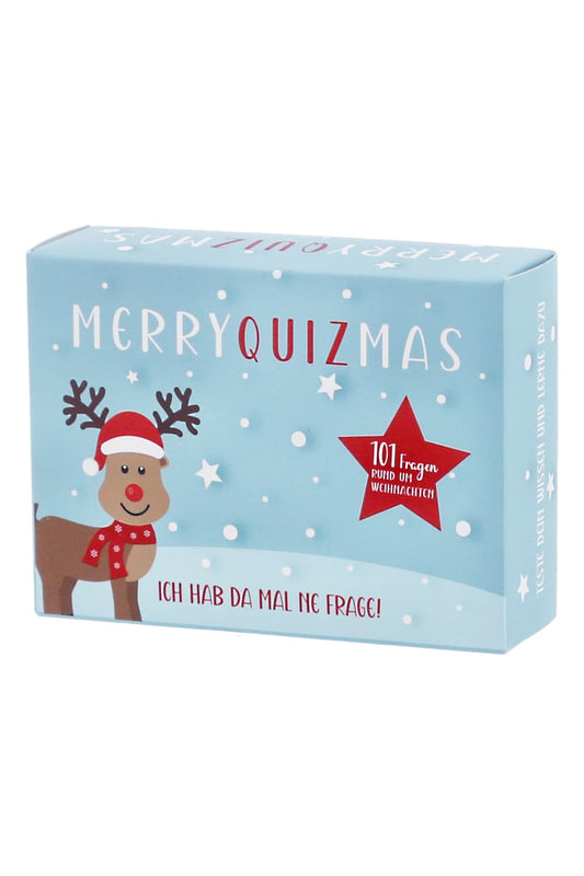 Das Weihnachtsquiz Spiel bietet beste Unterhaltung! Auch ein ideales Fragespiel am Weihnachtsabend! 101 Spielkarten mit Fragen rund um Weihnachten! Box mit Renntier.