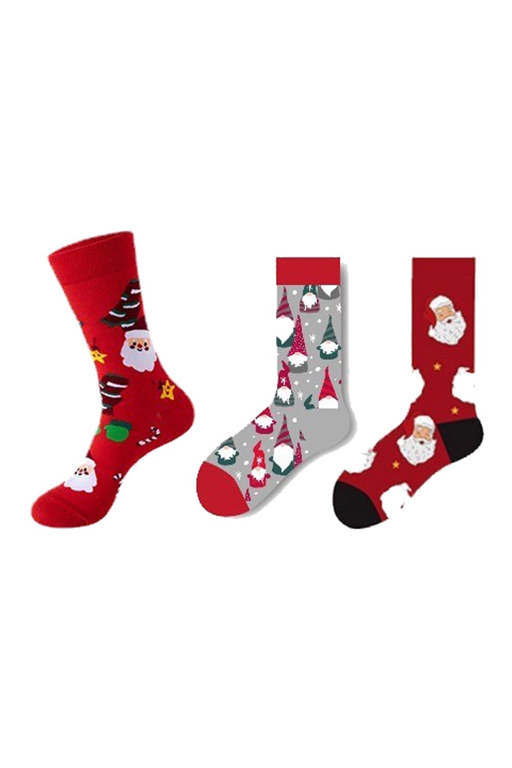 Weihnachtssocken mit Motiv: Samichlaus, Wichtel und Nikolaus.