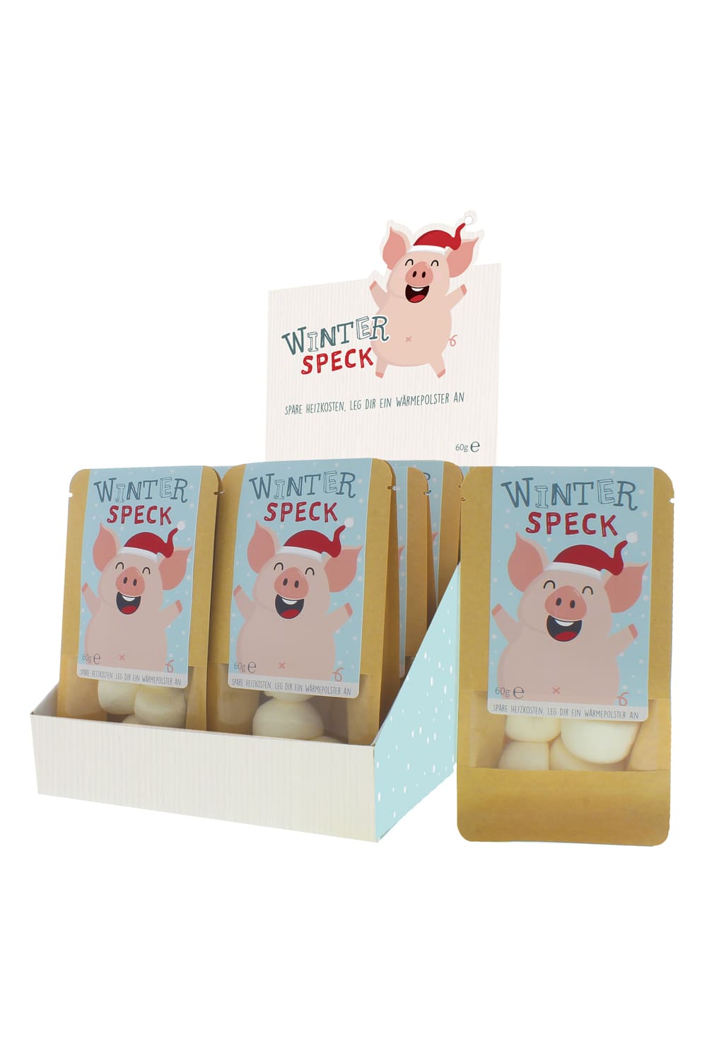 Diese Winterspeck Marshmallows sind einfach nur witzig! Eine kreative und leckere Geschenkidee rund um die Weihnachtszeit und Winterzeit! Jede Verpackung enthaelt 60g Marshmallows! Ein ideales Weihnachtsgeschenk oder Mitbringsel fuer die Weihnachtszeit. Also ein perfektes Weihnachtsgeschenk mit Pfiff und Humor!
