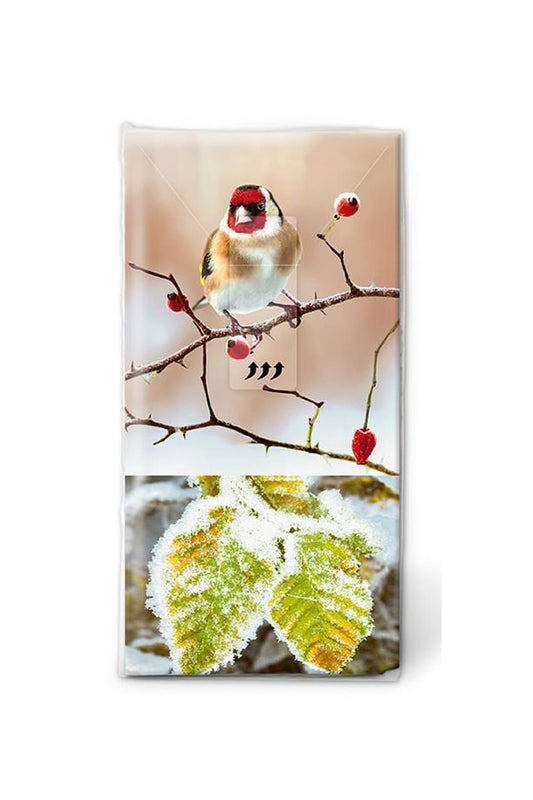 Diese herzigen Wintervogel Stieglitz Taschentuecher sorgen fuer viel Freude waehrend der Winterzeit. Ein witziges Geschenk zu Weihnachten. 