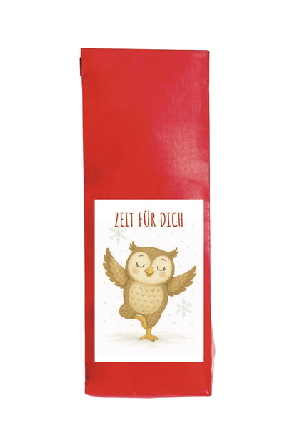 Der leckere Tee aus Fruechten ist im Beutel verpackt. Mit der Aufschrift: Zeit fuer dich. Ein ideales Teegeschenk fuer die Adventszeit und Winterzeit.