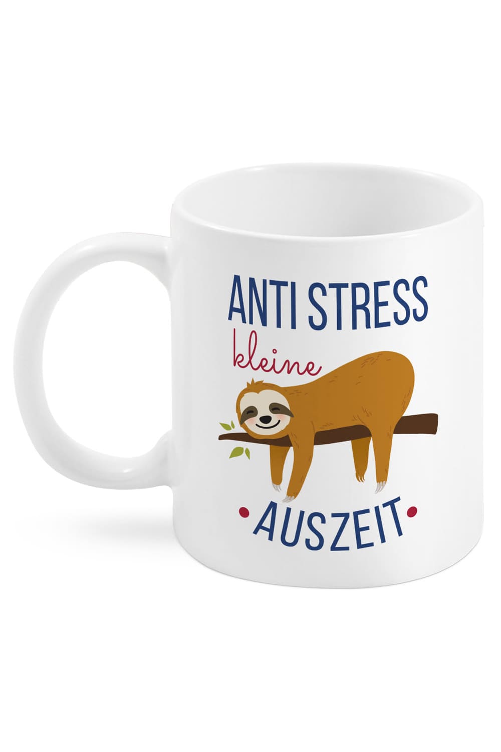 Die Tasse mit der Aufschrift: Anti Stress. Kleine Auszeit. Die Keramik Spruchtasse ist beidseitig bedruckt. Ein kreatives Geschenk fuer Alle, die gerne Kaffee, Tee oder Ovomaltine trinken. Ein perfektes Geschenk fuer jeden Anlass! 