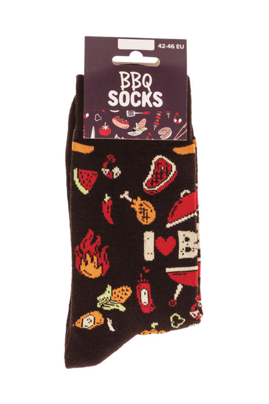 Witzige Spassocken mit BBQ Motiv! Diese lustigen Grill Socken sind ein grossartiges Geschenk! Die Motivsocken sind in der Einheitsgroesse (42/46) erhaeltlich. 