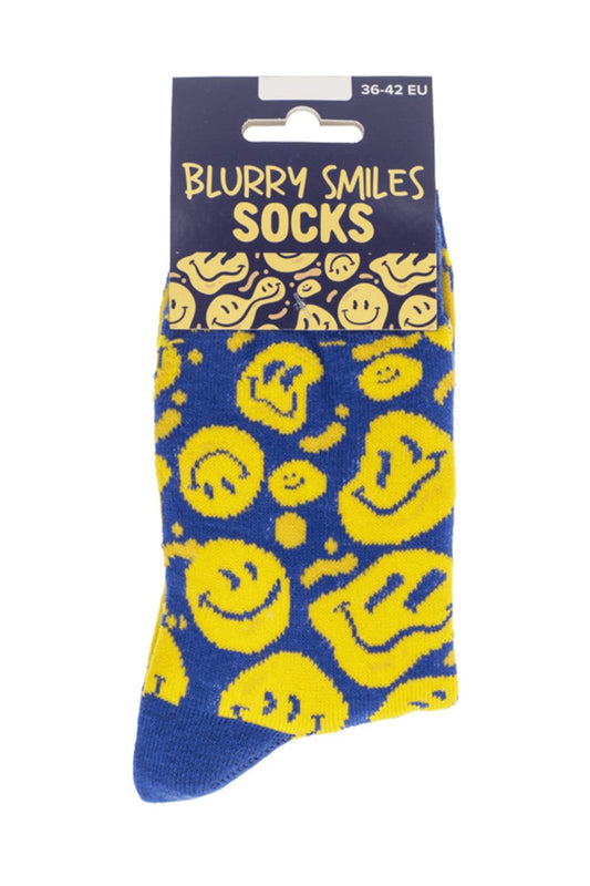 Witzige Spassocken mit Blurry Smilse Motiv! Diese lustigen Socken sind ein grossartiges Geschenk! Die Motivsocken sind in der Einheitsgroesse (36/42) erhaeltlich. 