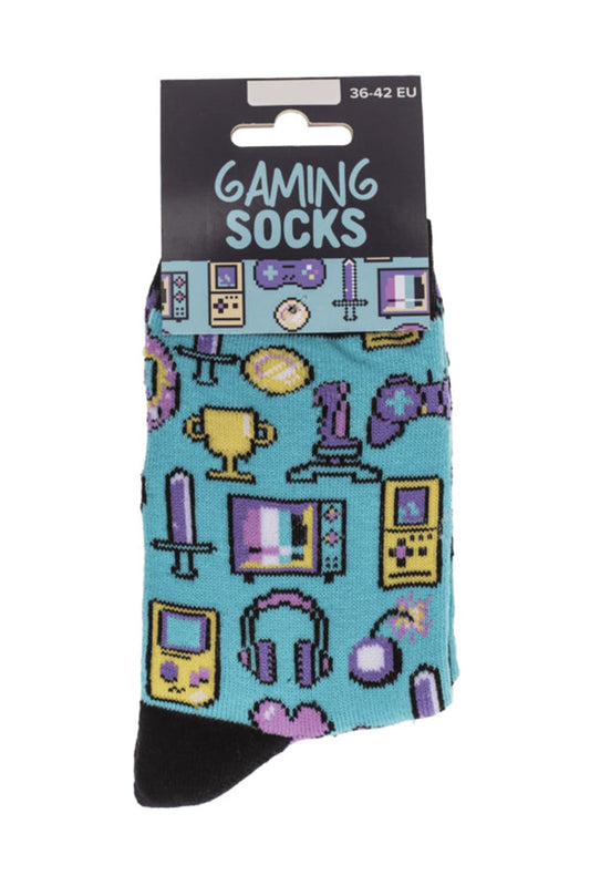 Witzige Spassocken mit Gaming Motiv! Diese lustigen Socken sind ein grossartiges Geschenk! Die Motivsocken sind in der Einheitsgroesse (36/42) erhaeltlich. 