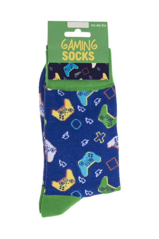 Witzige Spassocken mit Gaming Motiv! Diese lustigen Socken sind ein grossartiges Geschenk! Die Motivsocken sind in der Einheitsgroesse (42/46) erhaeltlich. 
