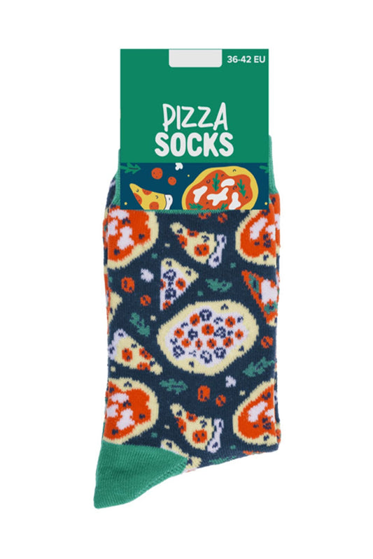 Witzige Spassocken mit Pizza Motiv! Diese lustigen Socken sind ein grossartiges Geschenk! Die Motivsocken sind in der Einheitsgroesse (36/42) erhaeltlich. 
