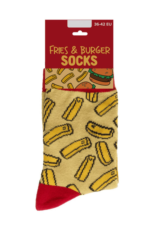 Witzige Spassocken mit Pommes Motiv! Diese Pommes Burger Socken sind ein grossartiges Geschenk! Die Motivsocken sind in der Einheitsgroesse (36/42) erhaeltlich. 