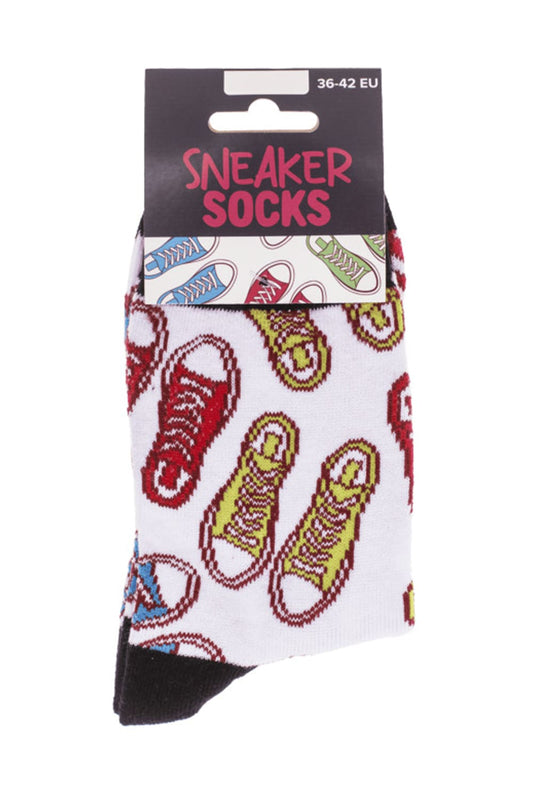 Witzige Spassocken mit Sneaker Motiv! Diese lustigen Socken sind ein grossartiges Geschenk! Die Motivsocken sind in der Einheitsgroesse (36/42) erhaeltlich. 