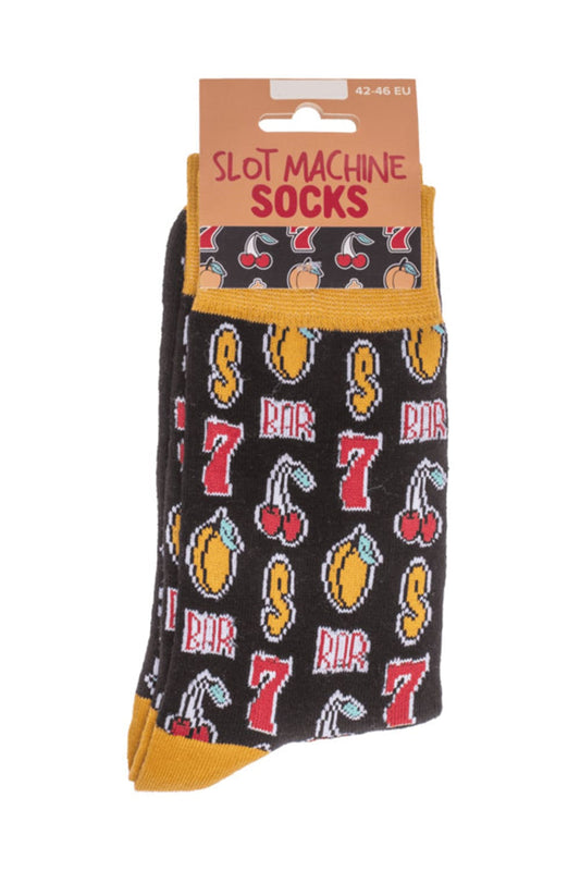 Witzige Spassocken mit Spielautomat Motiv! Diese Casino Socken sind ein grossartiges Geschenk! Die Motivsocken sind in der Einheitsgroesse (42/46) erhaeltlich. 