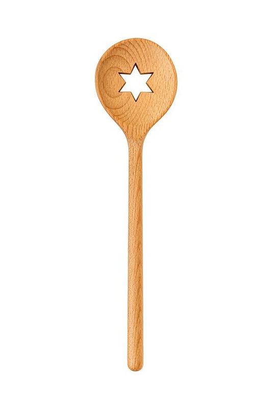 Grosser Stern Kochlöffel aus geöltem Holz mit ausgestanztem Stern, ca. 35 cm lange Holz Kochkelle