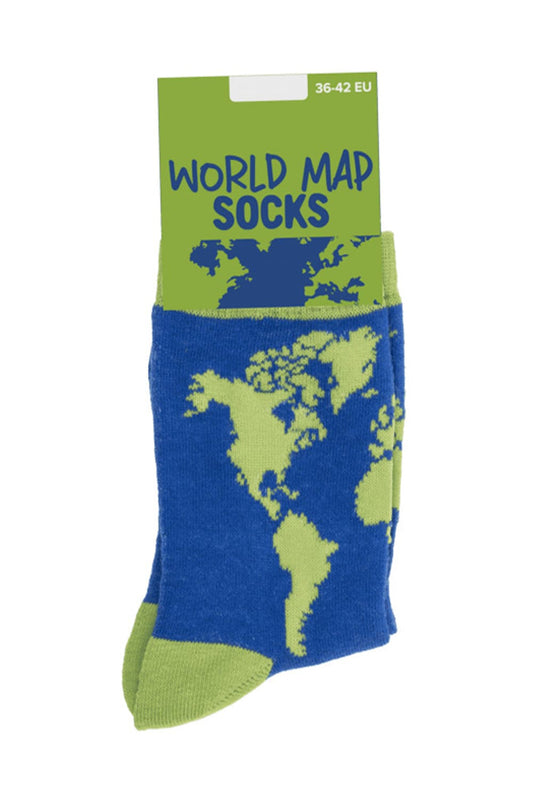 Witzige Spassocken mit Weltkarte Motiv! Diese lustigen Socken sind ein grossartiges Geschenk! Die Motivsocken sind in der Einheitsgroesse (36/42) erhaeltlich. 