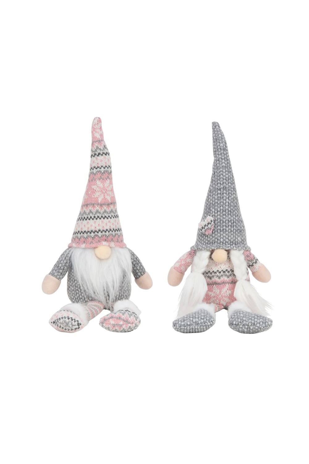 Wichtel Kantenhocker rosa und grau im 2er Set mit Schlenkerbeinen Zipfelmuetzen weissem Bart und Zoepfen als Weihnachtsdeko