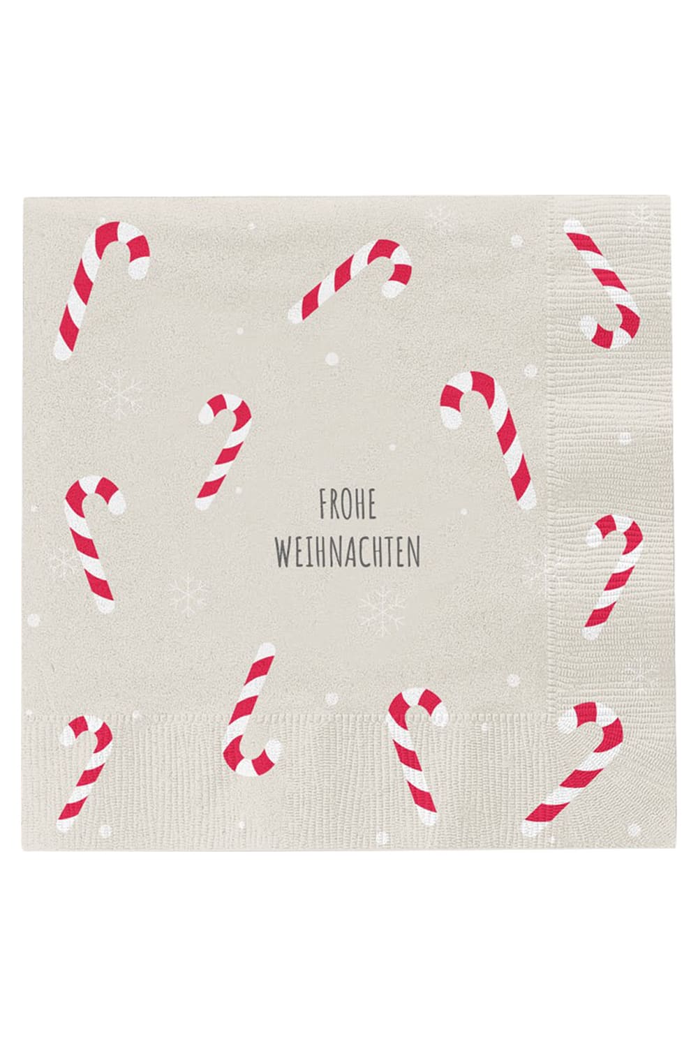 Weihnachtliche Servietten mit Zuckerstangen Motiv! Diese Weihnachtsservietten sind biologisch abbaubar und umweltfreundlich.