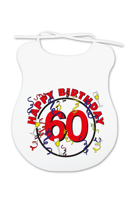 Dieser Erwachsenenlatz ist ein lustiges Geschenk fuer alle Erwachsene, die mehr oder weniger beim Essen kleckern und Humor lieben. Auf dem Spaghettilatz ist ein cooles Bild aufgedruckt sowie die Zahl 60 und die Aufschrift: Happy Birthday. Dieses witzige Geschenk oder Mitbringsel zum 60. Geburtstag!!! 