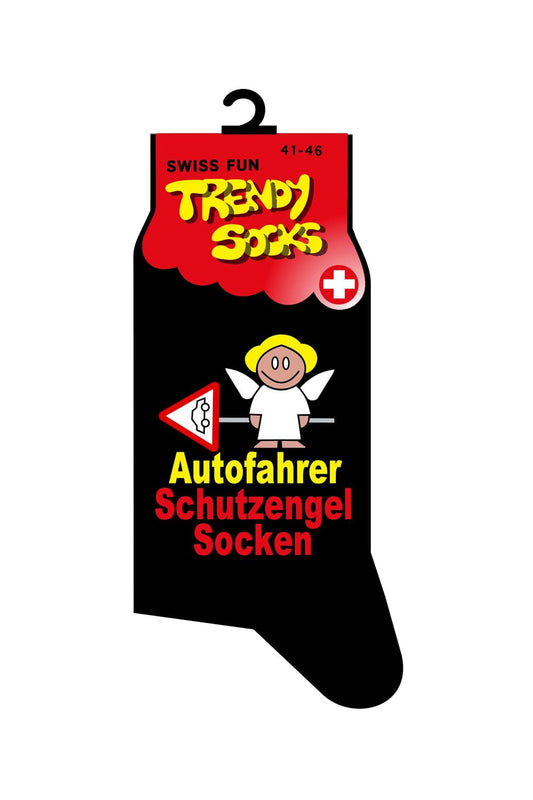 Spasssocken mit dem Spruch: Autofahrer Schutzengel Socken. Diese witzigen Socken sind einfach ein grossartiges Geschenk für alle, die Spass lieben und verstehen. Diese ultimativen Spruchsocken bieten ein originelles Geburtstagsgeschenk.