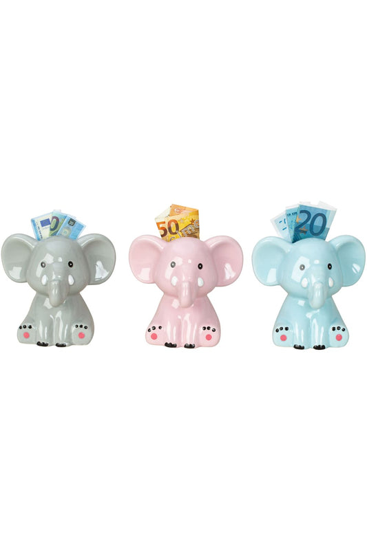 Diese Baby Elefanten Sparkasse ist aus Keramik und hat eine Groesse von ca. 9,5 cm. Der sitzende Elefant gibt es in der Farbe rosa, grau oder blau (auswaehlbar). Auch ein herziges Geldgeschenk fuer alle die Elefanten lieben. 