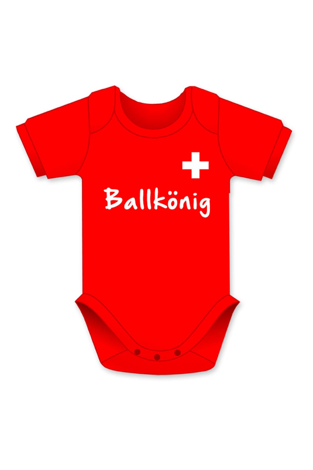 Ballkoenig Baby Body mit schweizer Flagge, Aufschrift und in der Farbe rot.
