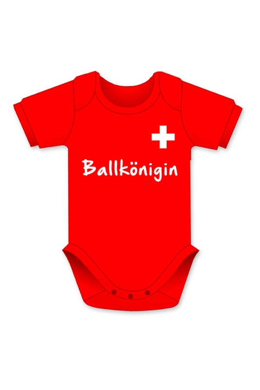 Ballkönigin Baby Body in der farbe rot mit schweizer Flagge und Aufschrift