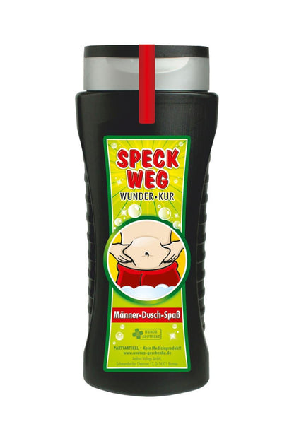 Duschgel mit dem Spruch: Speck weg. Wunder Kur. Maenner Dusch Spass. Das witzige Duschmittel ist ein ideales Geschenk fur jeden Anlass! 